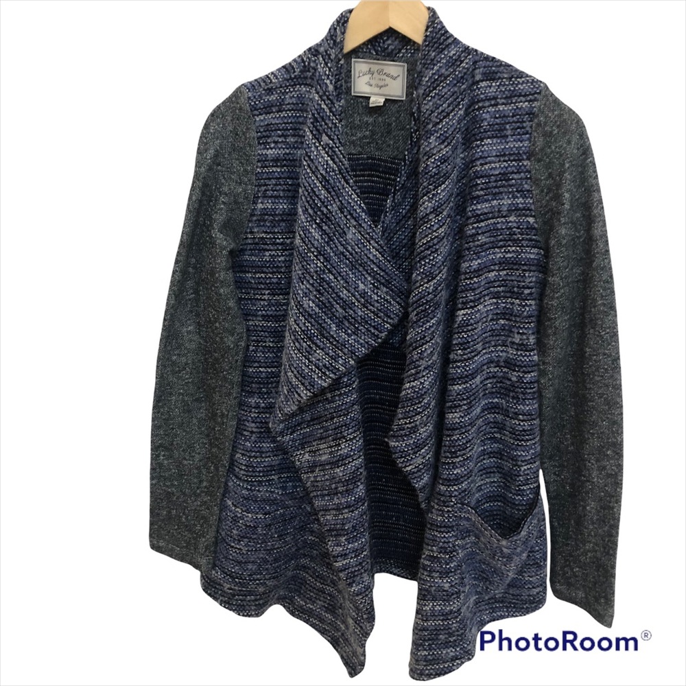 Lucky Brand Blue & Gray Mixed Wrap Open Front Drape Cardigan Medium